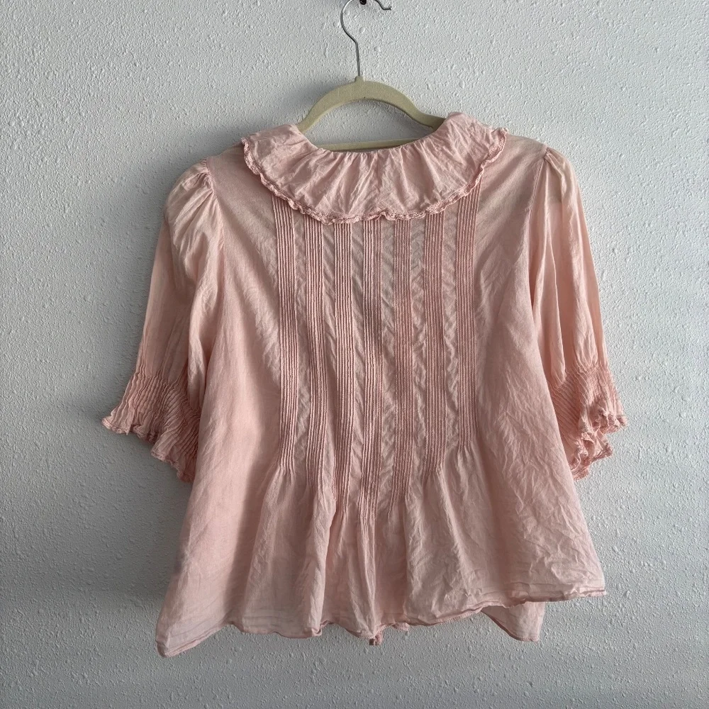 Doen Henri Pink Ruffle Blouse - Size Large - Picture 7 of 9